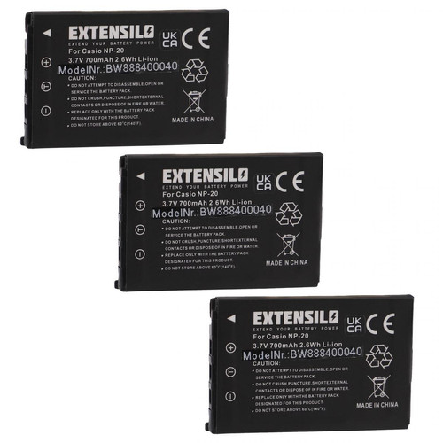 Vhbw - EXTENSILO 3x Batteries compatible avec Casio Exilim EX-S1PM, EX-S2, EX-S20, EX-S23, EX-S3 appareil photo, reflex numérique (700mAh, 3,7V, Li-ion) Vhbw  - Accessoire Photo et Vidéo