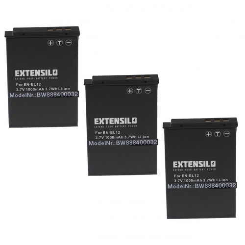 Batterie Photo & Video Vhbw EXTENSILO 3x Batteries compatible avec Nikon CoolPix S8100, S8200, S9100, S9200, S9300 appareil photo, reflex numérique (1000mAh, 3,7V, Li-ion)