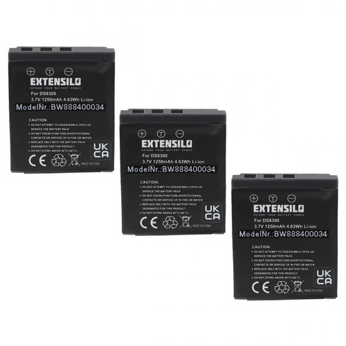 Vhbw - EXTENSILO 3x Batteries remplacement pour 02491-0054-01, 02491-0054-02, 02491-0054-05, BATS8, BLI-315 pour appareil photo (1250mAh, 3,7V, Li-ion) Vhbw  - Accessoire Photo et Vidéo