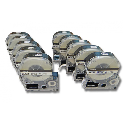 Vhbw - vhbw 10 x Cassettes à ruban 6mm pour Epson LabelWorks LW-700, LW-300, LW-400, LW-500, LW-900P Remplace: LC-2WBN, SS6KW. Vhbw  - Cartouche d'encre Vhbw