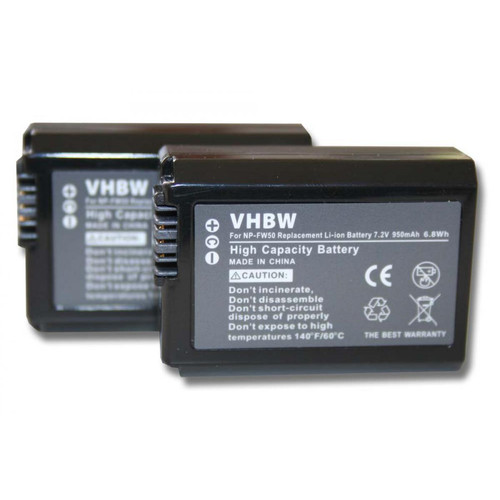 Vhbw - vhbw 2x Batteries compatible avec Sony Alpha SLT-A35Y, SLT-A37 appareil photo, reflex numérique (950mAh, 7,2V, Li-ion) avec puce d'information Vhbw - Accessoire Photo et Vidéo