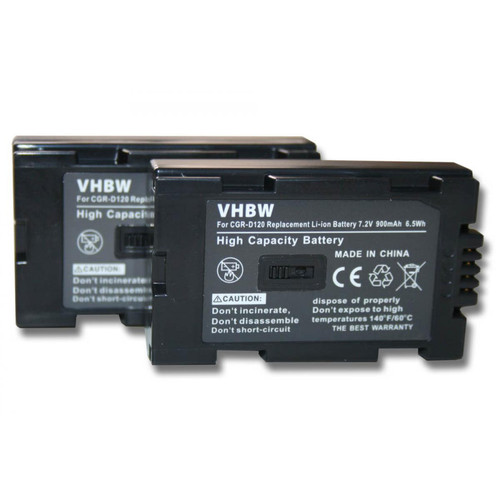 Vhbw - vhbw 2x Batteries remplacement pour Panasonic CGR-D14, CGR-D16, CGR-D16A, CGR-D16SE/1B, CGR-D220 pour caméra vidéo caméscope (900mAh, 7,2V, Li-ion) Vhbw  - Accessoire Photo et Vidéo