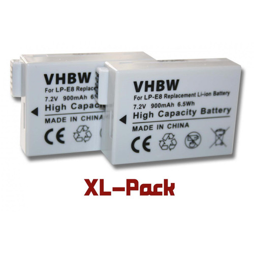 Vhbw - vhbw 2x Li-Ion batterie 900mAh (7.2V) pour appareil photo DSLR Canon EOS Kiss X4, X5, X6i remplace LP-E8 Vhbw  - Batterie Photo & Video