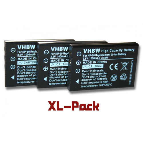 Vhbw - vhbw 3x Batteries compatible avec Kodak EasyPix DTX5500, DVX5050, DVX5530 FULL-HD appareil photo APRN (1000mAh, 3,6V, Li-ion) Vhbw  - Batterie Photo & Video