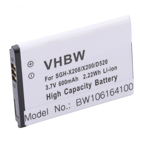 Batterie téléphone Vhbw vhbw Batterie compatible avec Samsung GT-E2530, GT-E2600, GT-S3030, GT-S3100, GT-S3110, GT-S5150 Glamour, SGH-A701 Smartphone (600mAh, 3.7V, Li-Ion)