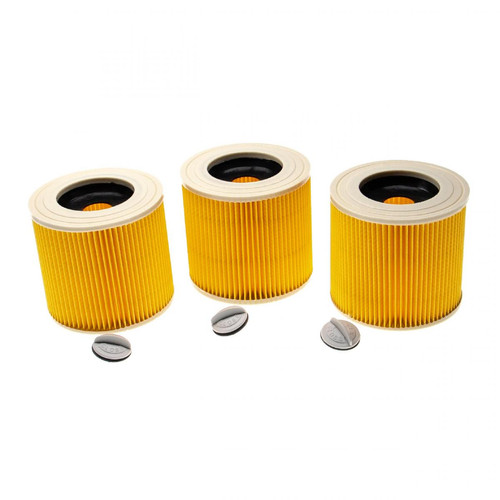 Accessoire entretien des sols Vhbw vhbw Lot de 3x filtres à cartouche compatible avec Kärcher SE 4001 Injecteur Extracteur, SE 4001 aspirateur à sec ou humide - Filtre plissé, jaune