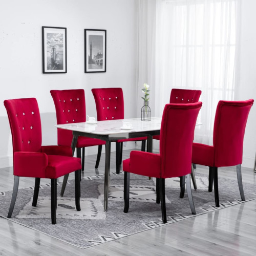 Vidaxl - vidaXL Chaises à manger avec accoudoirs lot de 6 rouge velours Vidaxl  - Lot de 6 chaises Chaises