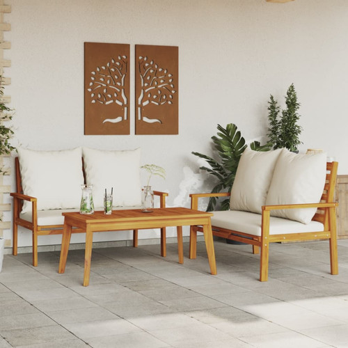 Ensembles canapés et fauteuils Vidaxl vidaXL Salon de jardin 3 pcs avec coussins bois massif d'acacia