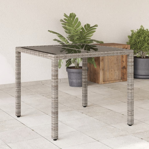 Vidaxl - vidaXL Table de jardin dessus en verre Gris 90x90x75 cm Résine tressée Vidaxl  - Tables de jardin