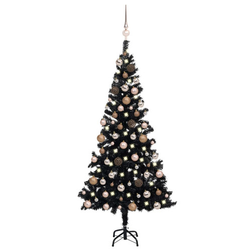 Sapin de Noël Vidaxl vidaXL Arbre de Noël artificiel pré-éclairé et boules noir 150 cm PVC
