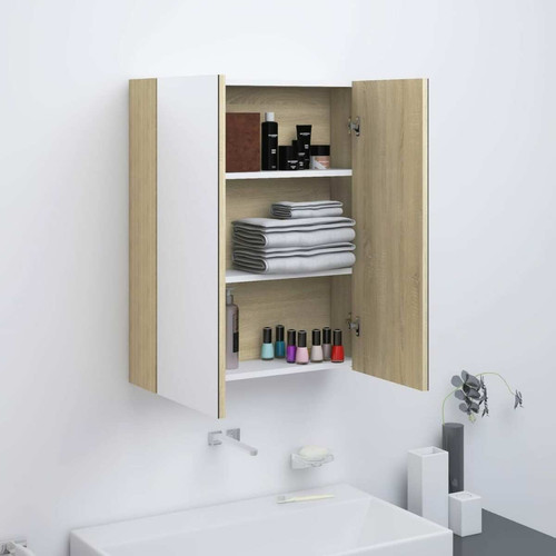 meuble bas salle de bain Vidaxl vidaXL Armoire à miroir de salle de bain 60x15x75cm MDF Blanc et chêne