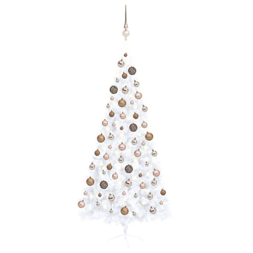 Vidaxl - vidaXL Demi-arbre de Noël artificiel pré-éclairé et boules blanc 210cm Vidaxl  - Vidaxl