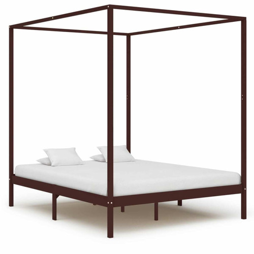 Vidaxl - vidaXL Cadre de lit à baldaquin Marron foncé Pin massif 180 x 200 cm Vidaxl - Maison Marron noir