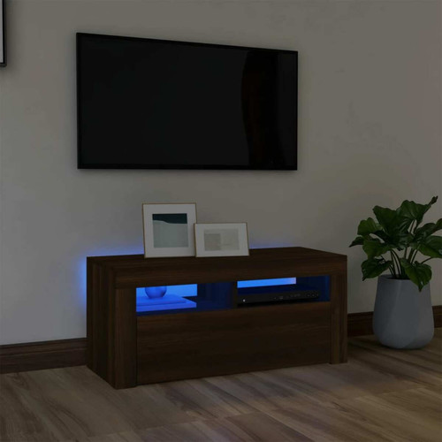 Vidaxl - vidaXL Meuble TV avec lumières LED Chêne marron 90x35x40 cm Vidaxl  - Vidaxl
