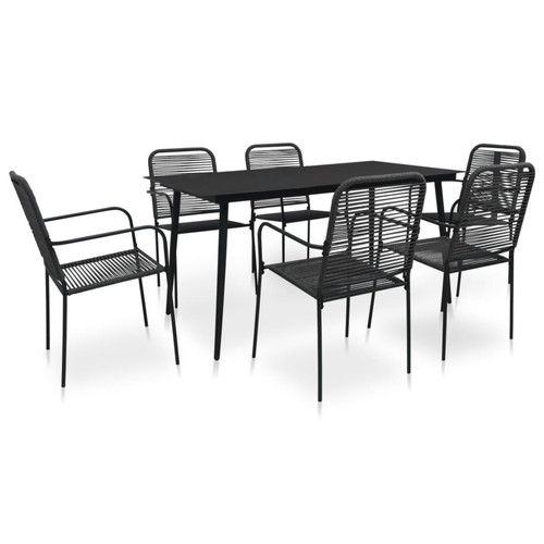 Chaises de jardin Vidaxl vidaXL Mobilier à dîner d'extérieur 7 pcs Corde en coton et acier Noir