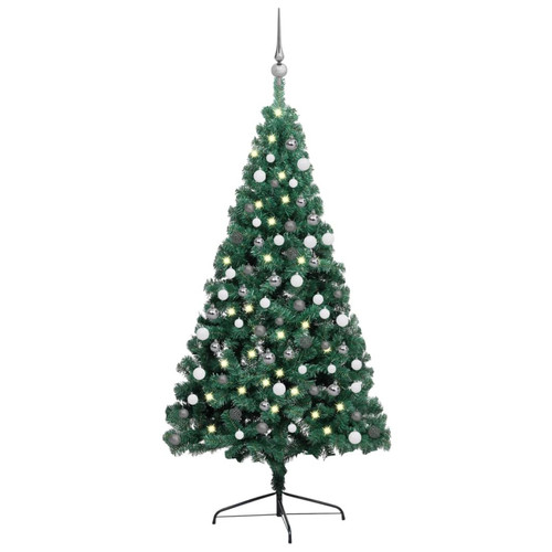 Vidaxl - vidaXL Demi-arbre de Noël artificiel pré-éclairé et boules vert 120 cm Vidaxl  - Décoration