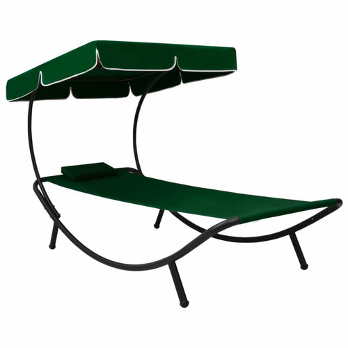 Vidaxl - vidaXL Lit de repos d'extérieur avec auvent et oreiller Vert Vidaxl  - Transats, chaises longues
