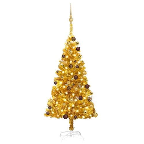 Vidaxl - vidaXL Arbre de Noël artificiel pré-éclairé et boules doré 120 cm PET Vidaxl  - Sapin de Noël Jaune