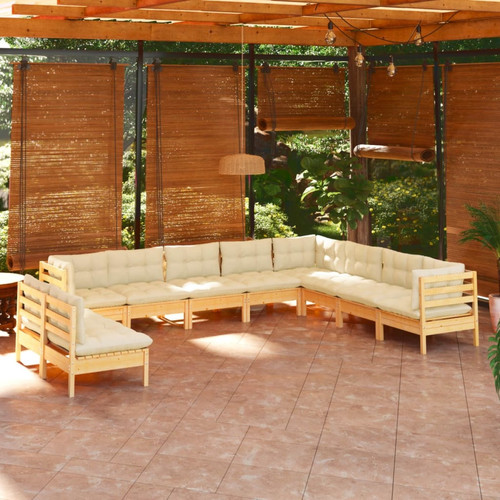 Vidaxl - vidaXL Salon de jardin 10 pcs avec coussins crème Bois de pin solide Vidaxl  - Chaises de jardin