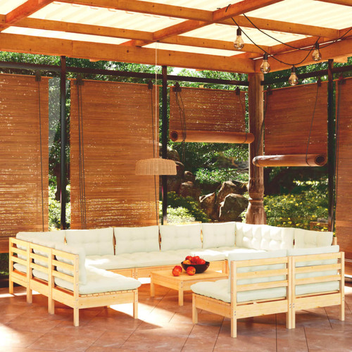 Vidaxl - vidaXL Salon de jardin 12 pcs avec coussins crème Bois de pin massif Vidaxl  - Chaises de jardin