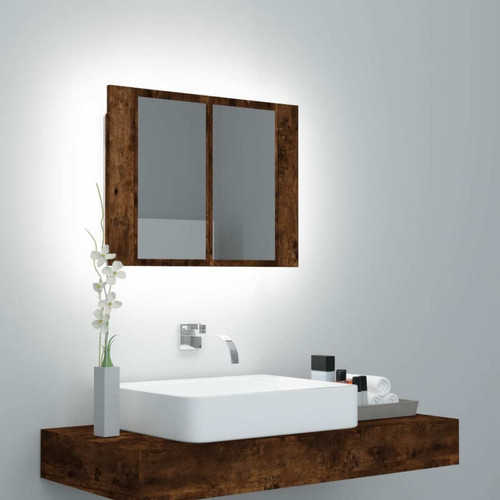 meuble haut salle de bain Vidaxl vidaXL Armoire à miroir LED Chêne fumé 60x12x45 cm Bois d'ingénierie