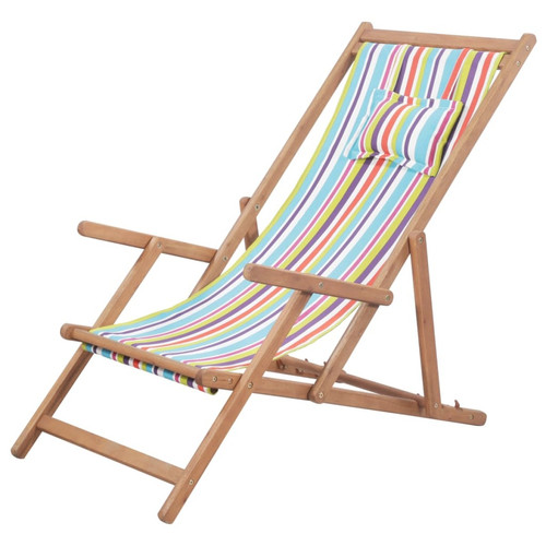 Vidaxl - vidaXL Chaise pliable de plage Tissu et cadre en bois Multicolore Vidaxl  - Marchand Vidaxl