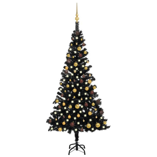 Vidaxl - vidaXL Arbre de Noël artificiel pré-éclairé et boules noir 180 cm PVC Vidaxl  - Sapin de Noël Noir Sapin de Noël