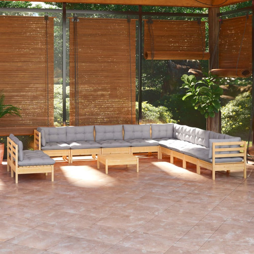 Vidaxl - vidaXL Salon de jardin 12 pcs avec coussins gris Bois de pin massif Vidaxl  - Chaises de jardin