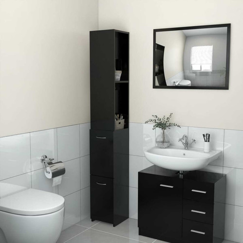 Meubles de salle de bain Vidaxl vidaXL Armoire de salle de bain noir 25x26,5x170 cm bois d'ingénierie