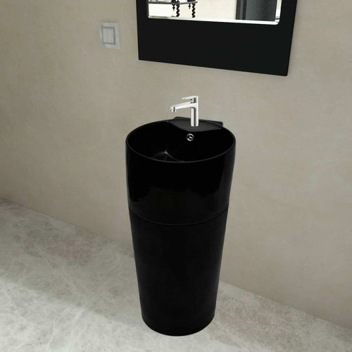 Vidaxl - vidaXL Vasque à trou de trop-plein/robinet céramique Noir pour salle de bain Vidaxl  - Lavabo