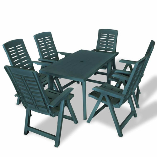 Vidaxl - vidaXL Mobilier à dîner d'extérieur 7 pcs Plastique Vert Vidaxl  - Chaise de jardin plastique vert