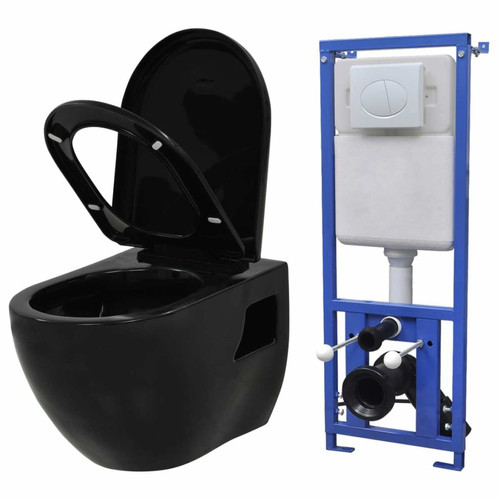 WC Vidaxl vidaXL Toilette suspendue au mur avec réservoir caché Céramique Noir