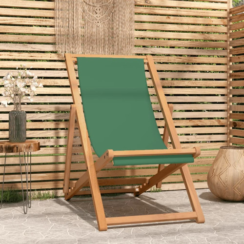 Vidaxl - vidaXL Chaise de plage pliable Bois de teck solide Vert Vidaxl  - Mobilier de jardin