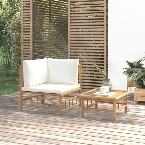 Vidaxl - vidaXL Salon de jardin 2 pcs avec coussins blanc crème bambou Vidaxl  - Mobilier de jardin
