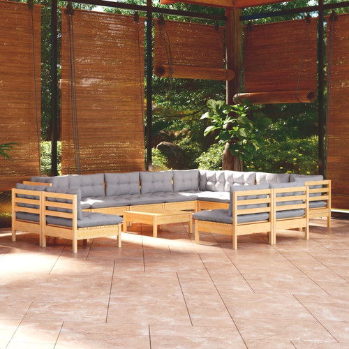 Vidaxl - vidaXL Salon de jardin 13 pcs avec coussins gris Bois de pin solide Vidaxl  - Mobilier de jardin
