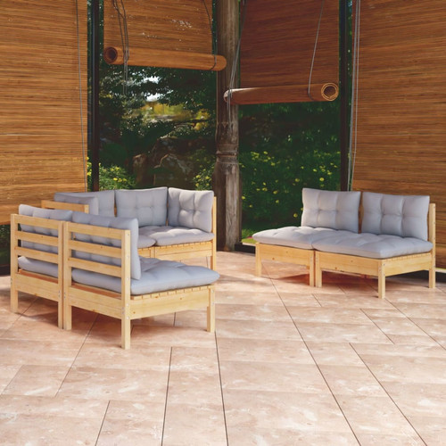 Vidaxl - vidaXL Salon de jardin 6 pcs avec coussins gris Bois de pin massif Vidaxl  - Chaises de jardin
