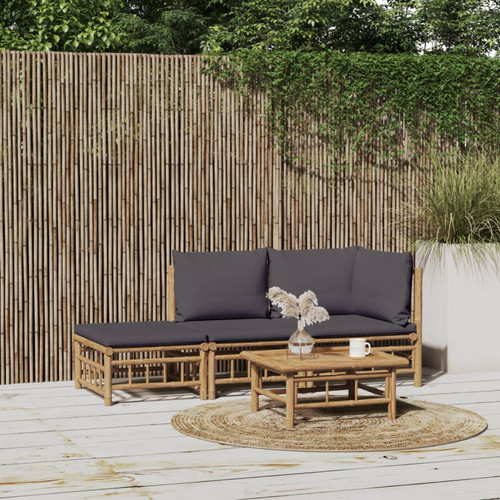 Chaises de jardin Vidaxl vidaXL Salon de jardin 3 pcs avec coussins gris foncé bambou