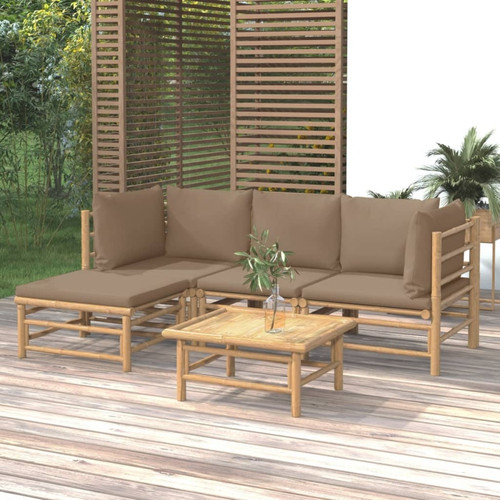 Vidaxl - vidaXL Salon de jardin 5 pcs avec coussins taupe bambou Vidaxl  - Mobilier de jardin