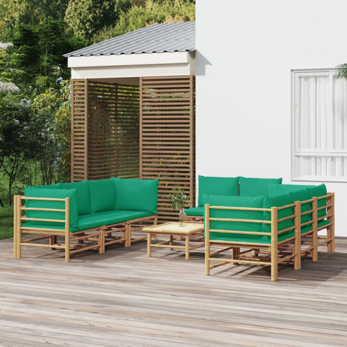 Vidaxl - vidaXL Salon de jardin 9 pcs avec coussins vert bambou Vidaxl  - Mobilier de jardin