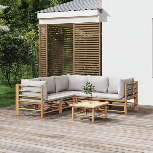 Vidaxl - vidaXL Salon de jardin 6 pcs avec coussins gris clair bambou Vidaxl - Chaise bambou