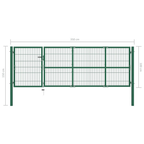 Portillon vidaXL Portail de clôture de jardin avec poteaux 350x100 cm Acier Vert