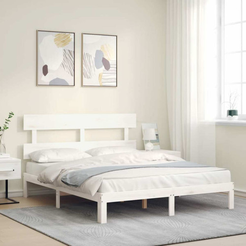Cadres de lit Vidaxl vidaXL Cadre de lit avec tête de lit blanc 160x200 cm bois massif