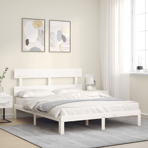 Vidaxl - vidaXL Cadre de lit avec tête de lit blanc King Size bois massif Vidaxl  - Cadres de lit Blanc casse