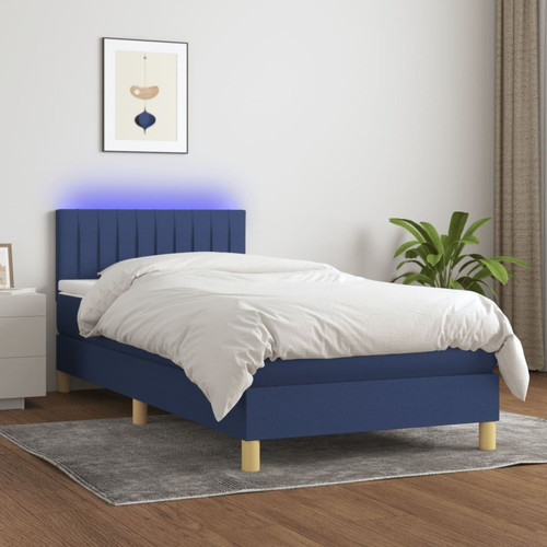 Vidaxl - vidaXL Sommier à lattes de lit avec matelas et LED Bleu 90x200cm Tissu Vidaxl  - Marchand Vidaxl