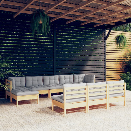 Vidaxl - vidaXL Salon de jardin 10 pcs avec coussins gris bois de pin Vidaxl  - Jardin