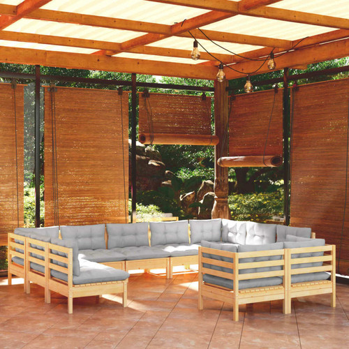 Vidaxl - vidaXL Salon de jardin 11 pcs avec coussins gris bois de pin solide Vidaxl  - Jardin
