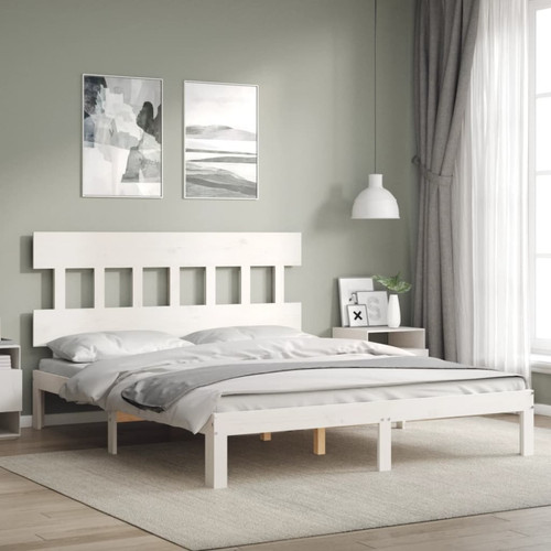 Vidaxl - vidaXL Cadre de lit avec tête de lit blanc King Size bois massif Vidaxl - Maison Blanc coton