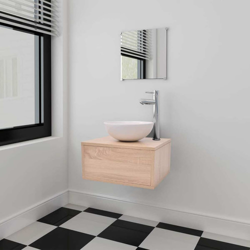 Vidaxl - vidaXL Meuble de salle de bain 4 pcs avec lavabo et robinet Beige Vidaxl  - Meuble rangement jouet Maison