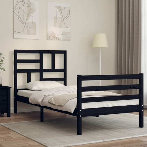 Vidaxl - vidaXL Cadre de lit avec tête de lit noir 90x200 cm bois massif Vidaxl  - Chambre Enfant Noir blanc