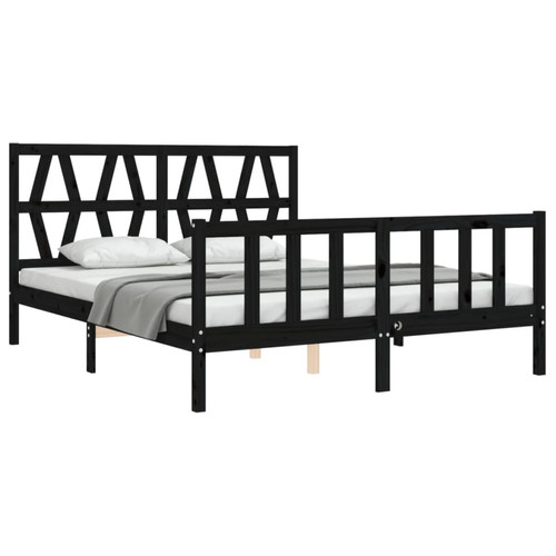 Vidaxl vidaXL Cadre de lit avec tête de lit noir 160x200 cm bois massif